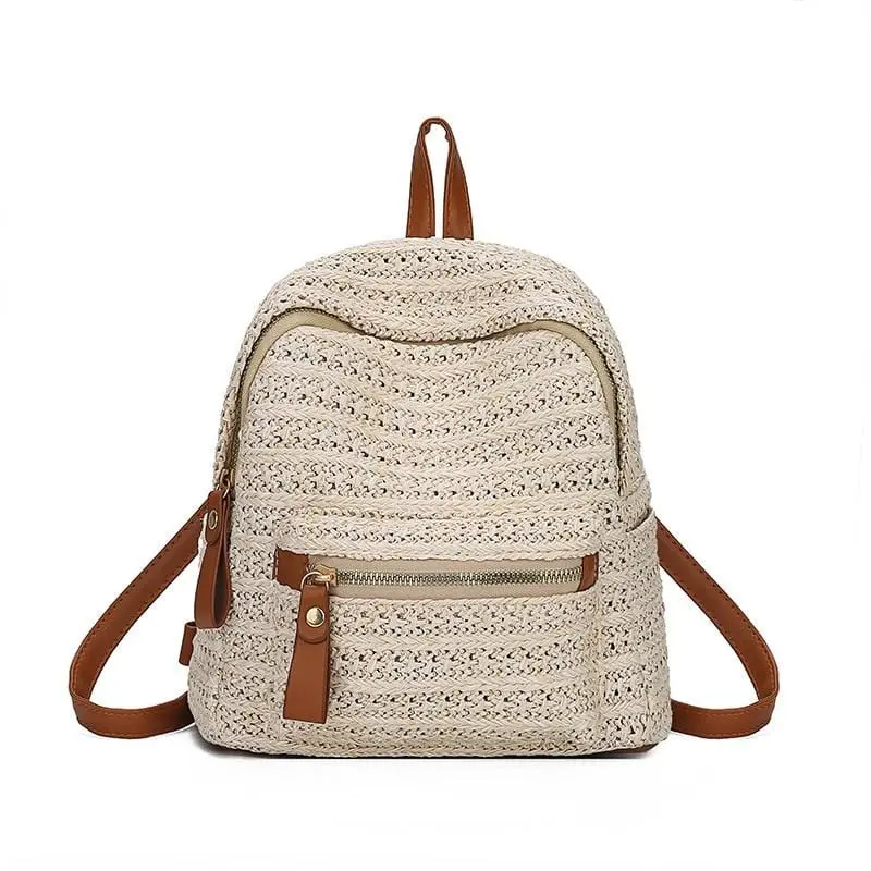 2020 Summer Rattan Women's Backpack Beach Leisure Women's Bag Splicing Student Backpack Fashion All-Around Travel Bag 1