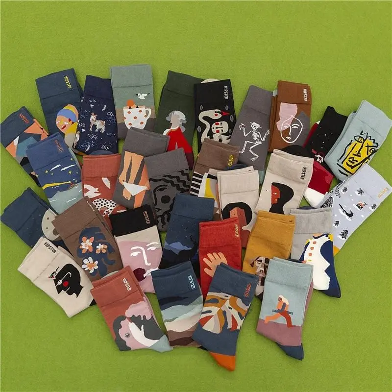 3 Pairs/Lot Winter Retro Women Van Gogh Modern Oil Paint Cotton Mural World Famous Socks Art Abstract Happy Funny Women Socks 1