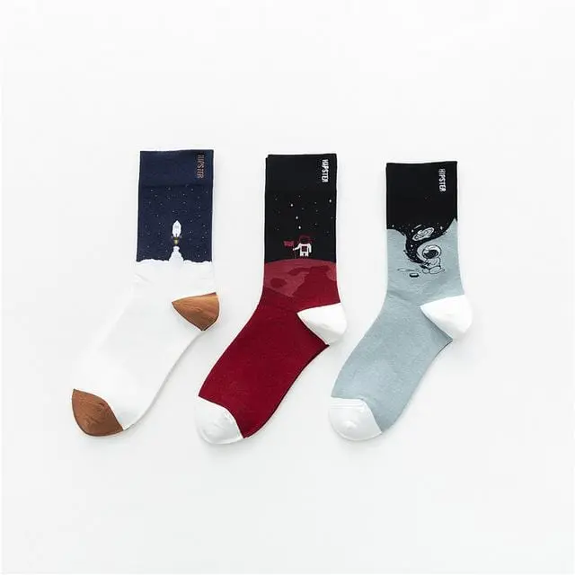 3 Pairs/Lot Winter Retro Women Van Gogh Modern Oil Paint Cotton Mural World Famous Socks Art Abstract Happy Funny Women Socks 11