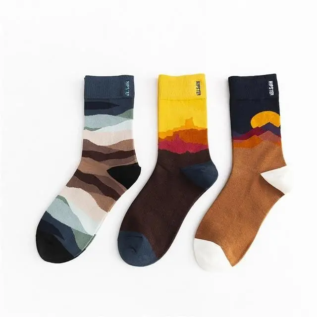 3 Pairs/Lot Winter Retro Women Van Gogh Modern Oil Paint Cotton Mural World Famous Socks Art Abstract Happy Funny Women Socks 13