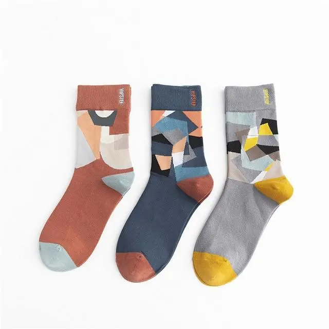 3 Pairs/Lot Winter Retro Women Van Gogh Modern Oil Paint Cotton Mural World Famous Socks Art Abstract Happy Funny Women Socks 14