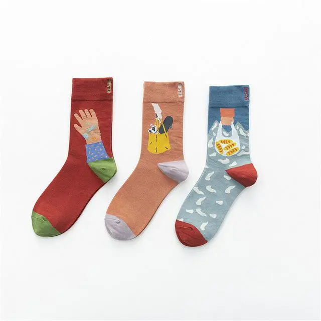 3 Pairs/Lot Winter Retro Women Van Gogh Modern Oil Paint Cotton Mural World Famous Socks Art Abstract Happy Funny Women Socks 15