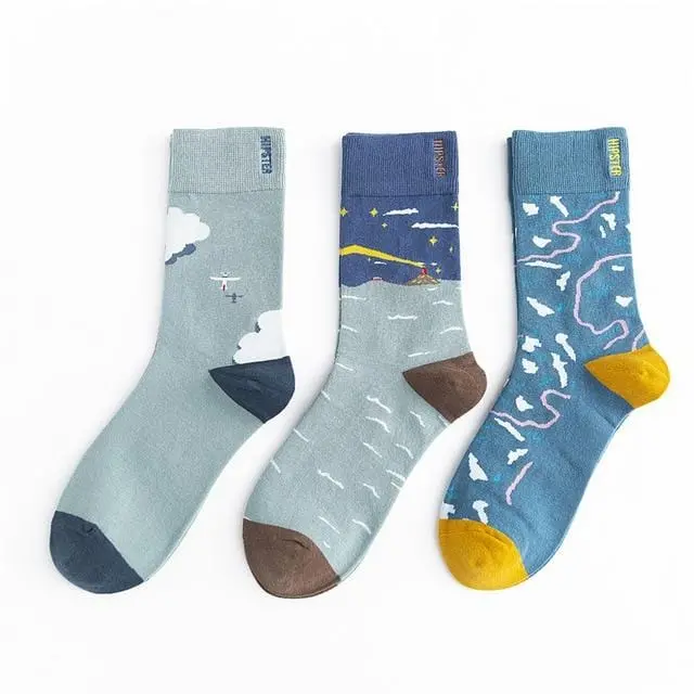 3 Pairs/Lot Winter Retro Women Van Gogh Modern Oil Paint Cotton Mural World Famous Socks Art Abstract Happy Funny Women Socks 18