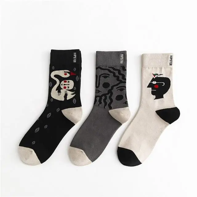 3 Pairs/Lot Winter Retro Women Van Gogh Modern Oil Paint Cotton Mural World Famous Socks Art Abstract Happy Funny Women Socks 20