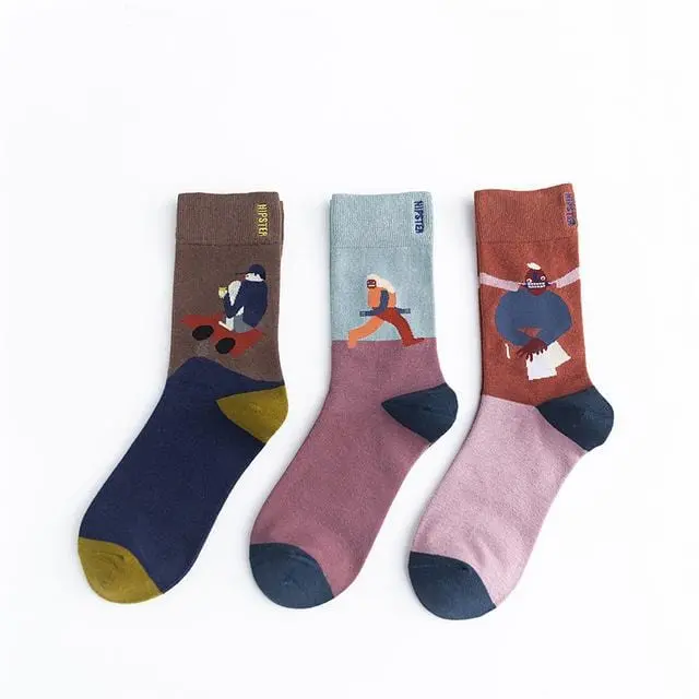 3 Pairs/Lot Winter Retro Women Van Gogh Modern Oil Paint Cotton Mural World Famous Socks Art Abstract Happy Funny Women Socks 21