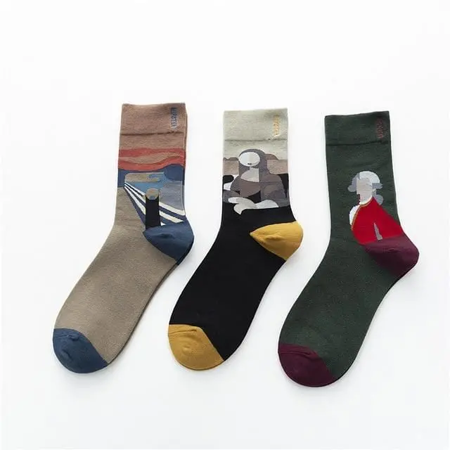 3 Pairs/Lot Winter Retro Women Van Gogh Modern Oil Paint Cotton Mural World Famous Socks Art Abstract Happy Funny Women Socks 23