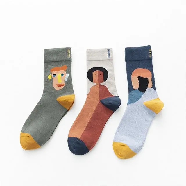 3 Pairs/Lot Winter Retro Women Van Gogh Modern Oil Paint Cotton Mural World Famous Socks Art Abstract Happy Funny Women Socks 23