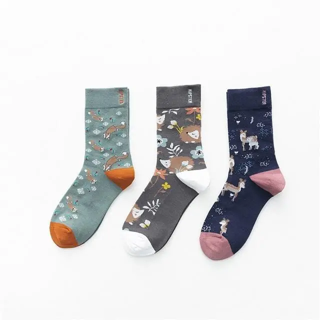 3 Pairs/Lot Winter Retro Women Van Gogh Modern Oil Paint Cotton Mural World Famous Socks Art Abstract Happy Funny Women Socks 24