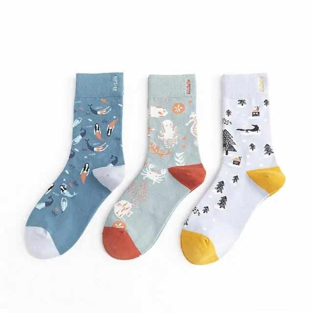 3 Pairs/Lot Winter Retro Women Van Gogh Modern Oil Paint Cotton Mural World Famous Socks Art Abstract Happy Funny Women Socks 25