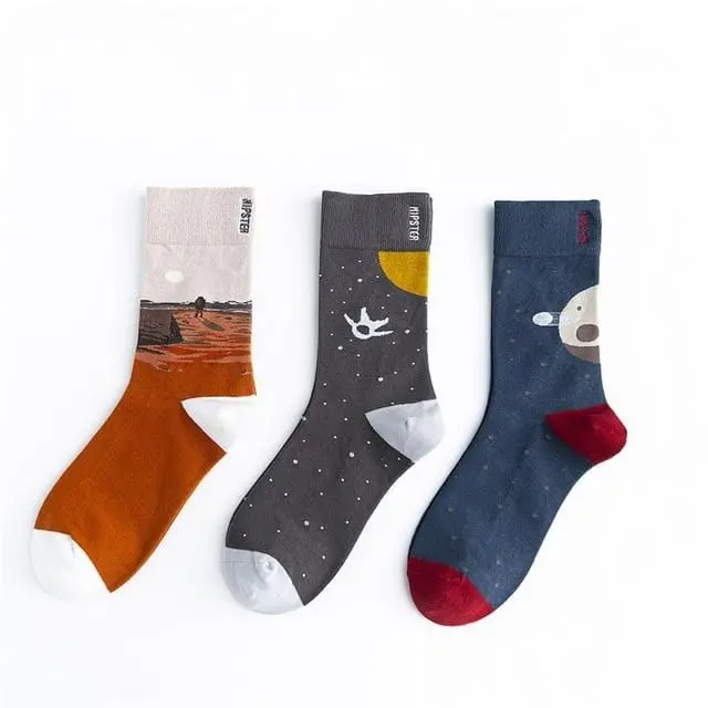 3 Pairs/Lot Winter Retro Women Van Gogh Modern Oil Paint Cotton Mural World Famous Socks Art Abstract Happy Funny Women Socks 26
