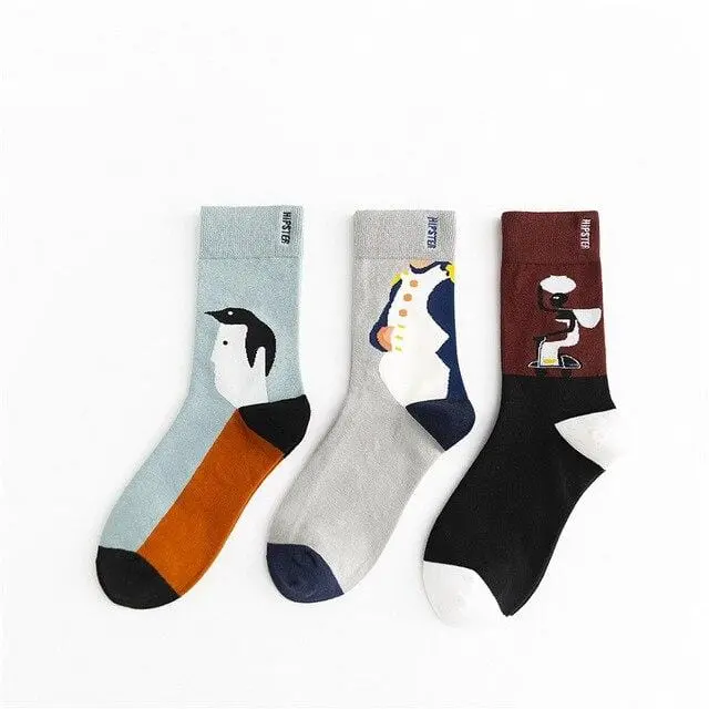 3 Pairs/Lot Winter Retro Women Van Gogh Modern Oil Paint Cotton Mural World Famous Socks Art Abstract Happy Funny Women Socks 27