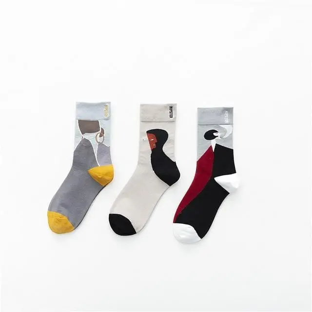 3 Pairs/Lot Winter Retro Women Van Gogh Modern Oil Paint Cotton Mural World Famous Socks Art Abstract Happy Funny Women Socks 6
