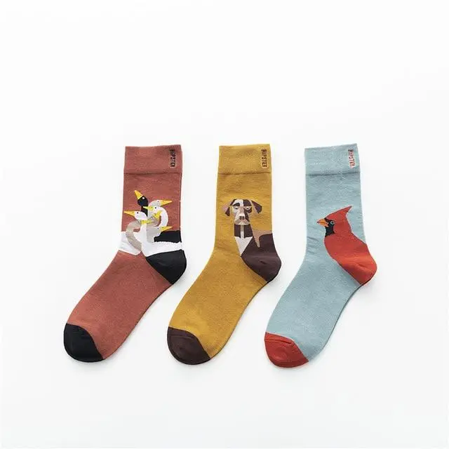 3 Pairs/Lot Winter Retro Women Van Gogh Modern Oil Paint Cotton Mural World Famous Socks Art Abstract Happy Funny Women Socks 9
