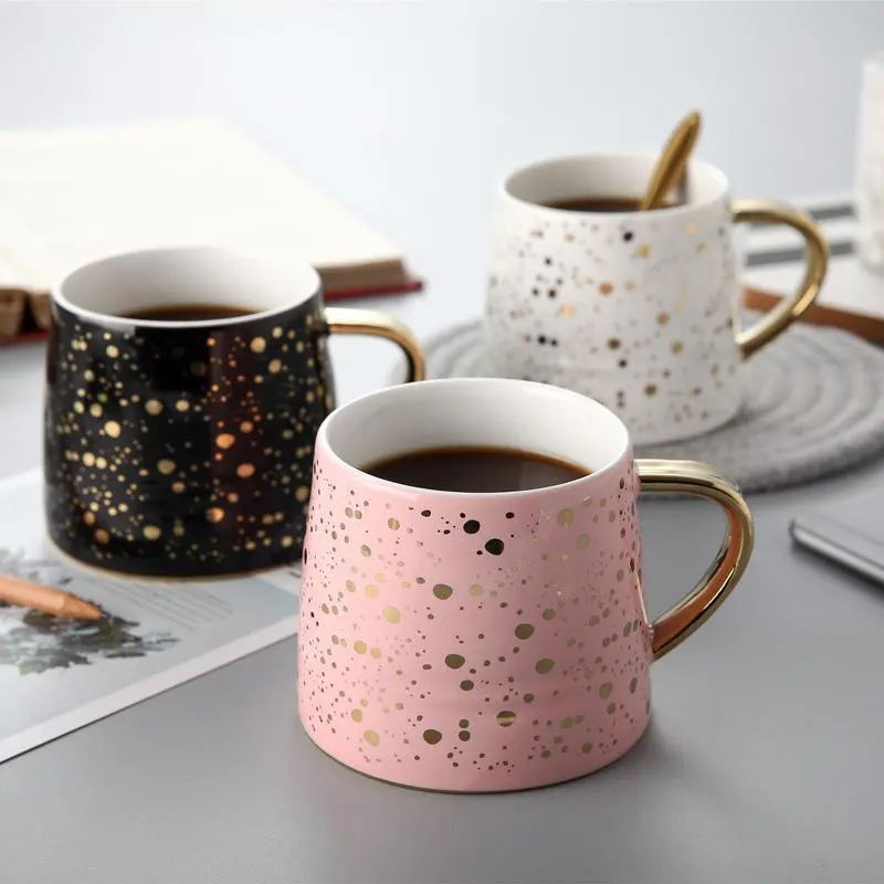 350Ml Ceramic Coffee Mugs With Gold Handle Colorful Dot Office Drinking Milk Mugs Cups Gifts 1