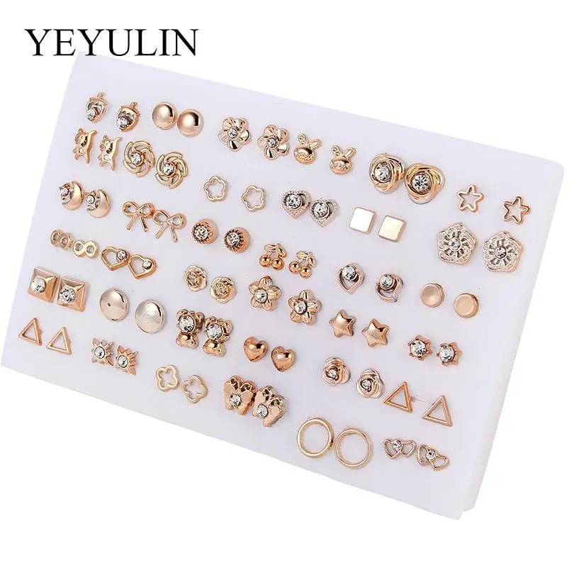 36Pairs/18Pairs Earrings Mixed Styles Rhinestone Sun Flower Geometric Animal Plastic Stud Earrings Set For Women Girls Jewelry 1