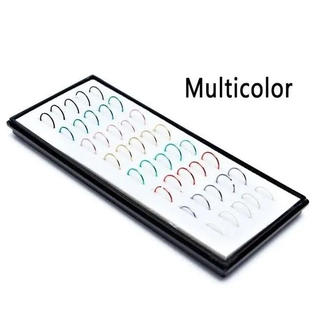 (40Pcs/Box) Fashion Body Jewelry 9*0.6Mm Colorful Stainless Steel Nose Hoop Nose Ring Stud Punk Style Body Piercing Jewelry 4