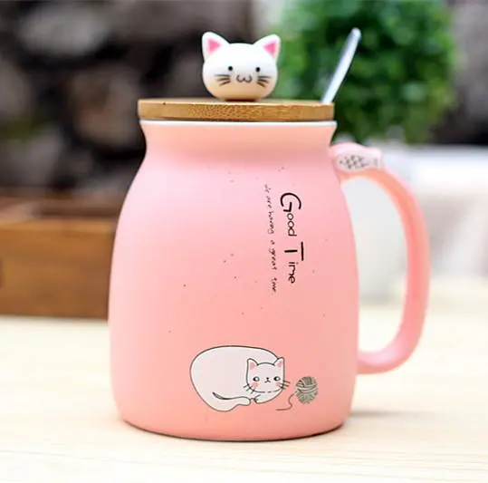 450Ml Cartoon Ceramics Cat Mug With Lid And Spoon Coffee Milk Tea Mugs Breakfast Cup Drinkware Novelty Gifts 4