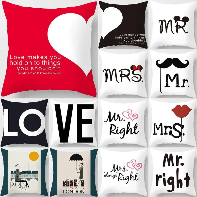 45*45Cm New Square Decorative Throw Lovers Couple Pillow Case Cartoon Pattern Sweetheart Pillowcase For Home Pillow Cover 1