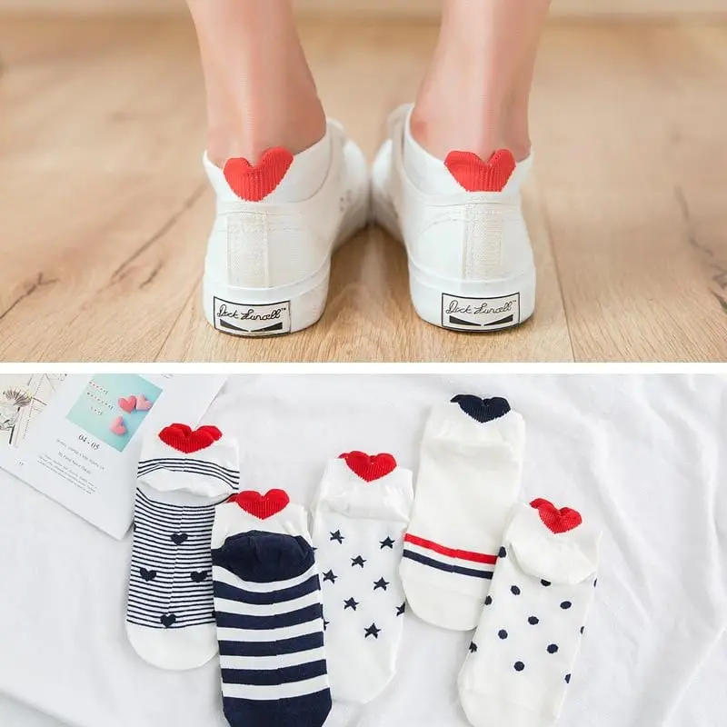 5Pairs New Arrivl Women Cotton Socks Pink Cute Cat Ankle Socks Short Women Socks Casual Animal Ear Red Heart Gril Socks 35-40 1