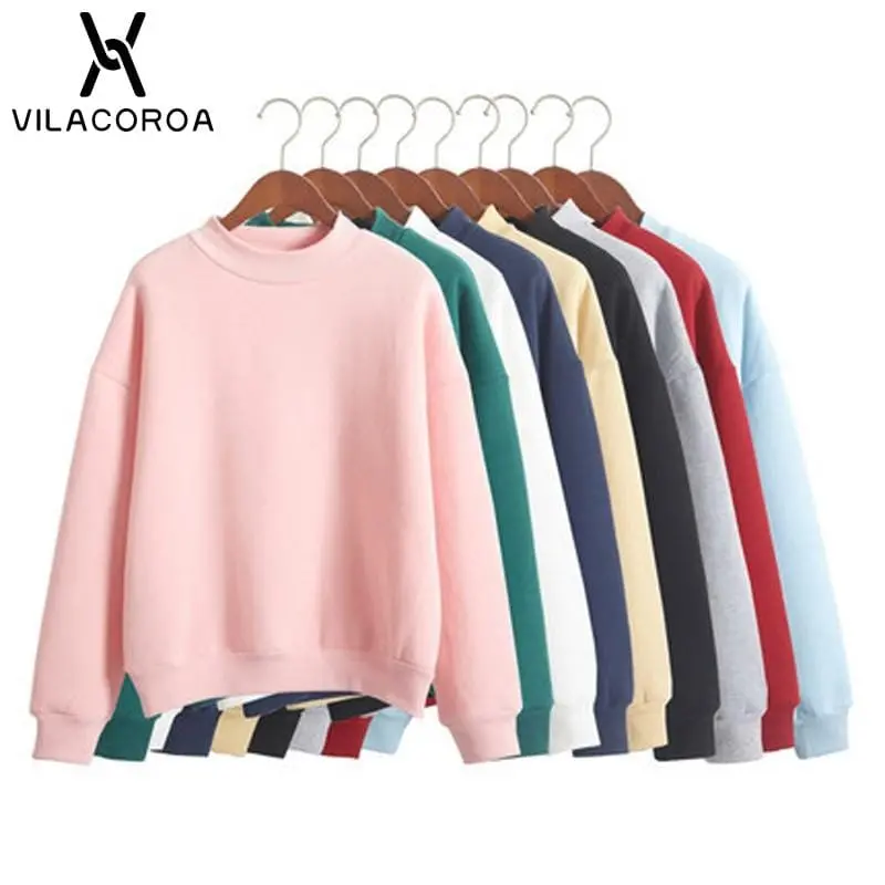 9 Colors Winter Grey Hoodie Round Neck Long Sleeve Velvet Warm Sweatshirts Women Korean Black Loose Hoodies Female Casual Coat 1