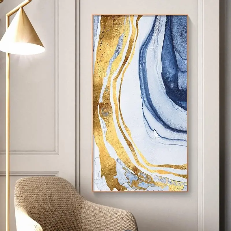 Abstract Flowing Color Golden Canvas Painting Posters And Print Modern Decor Wall Art Pictures For Living Room Bedroom Aisle 1