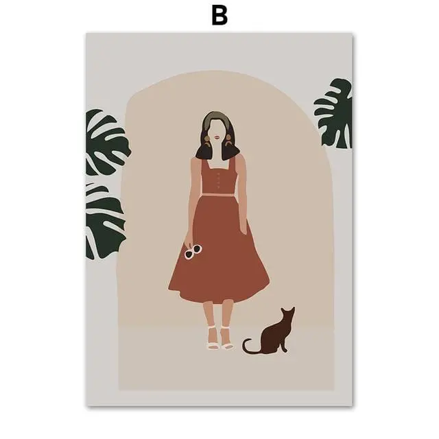 Abstract Girl Plant Leaf Vintage Poster Wall Art Canvas Painting Nordic Posters And Prints Wall Pictures For Living Room Decor 5