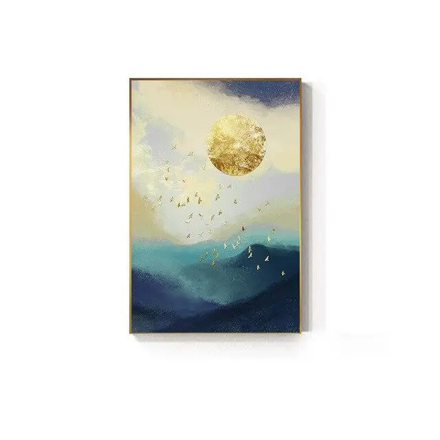 Abstract Gold Field Sun Canvas Painting Golden Foil Poster Print Big Wall Art For Living Room Tableaux Cuadros Salon Decoracion 2