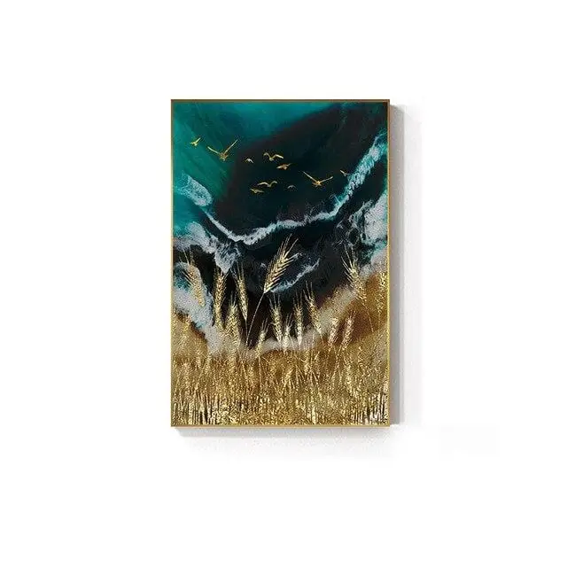 Abstract Gold Field Sun Canvas Painting Golden Foil Poster Print Big Wall Art For Living Room Tableaux Cuadros Salon Decoracion 3