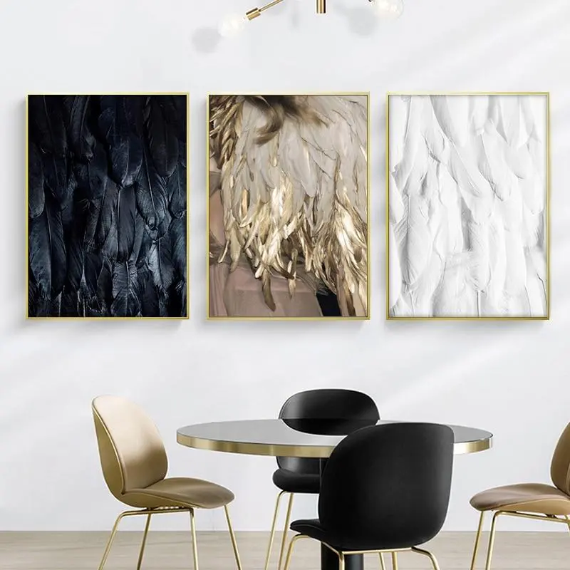 Abstract Golden Black White Feather Wall Poster Exquisite Art Home Decor For Living Room Nordic Canvas Paintings 1