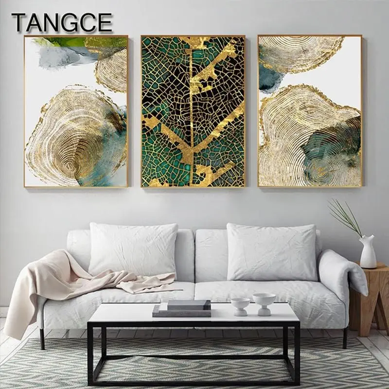Abstract Golden Leaf Vein Painting Tableaux Big Poster Print Hd Wall Art For Living Room Entrance Aisle Cuadros Salon Decoracion 1