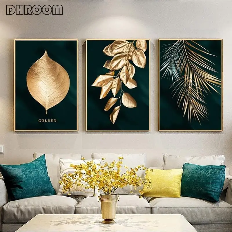 Abstract Golden Plant Leaves Wall Poster Print Modern Style Canvas Painting Art Living Room Decoration Pictures Home Decor 1