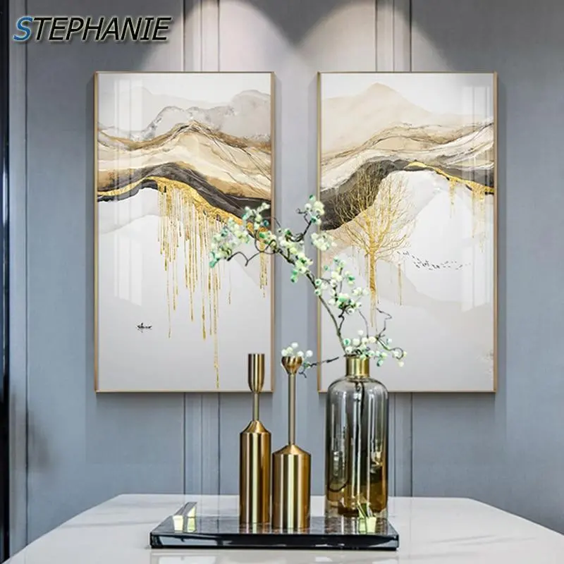 Abstract Golden Sun Canvas Painting Flowing Big Paint Posters Prints Fashion Tableaux Living Room Nordic Wall Art Decor Tableaux 1