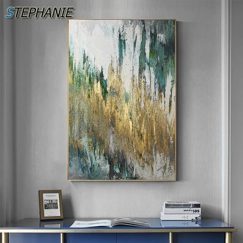 Abstract Green Yellow Paint Painting Modern Canvas Art Fashion Wall Pictures For Living Room Big Green Posters Prints 1