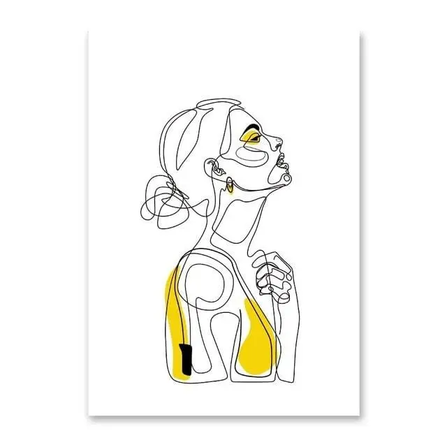 Abstract Women Line Drawing Nordic Poster&Prints Modern Canvas Painting Wall Art Yellow Girl Wall Picture Bedroom Home Decor 2