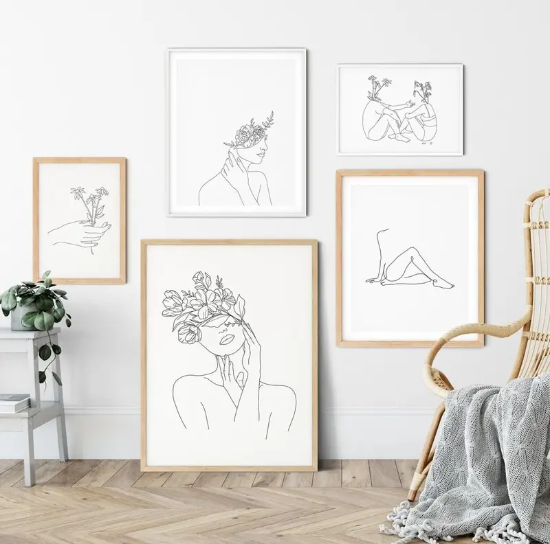 Abstract Women Line Drawing Nordic Posters Prints Modern Canvas Painting Wall Art Flower Girl Wall Picture Bedroom Home Decor 1