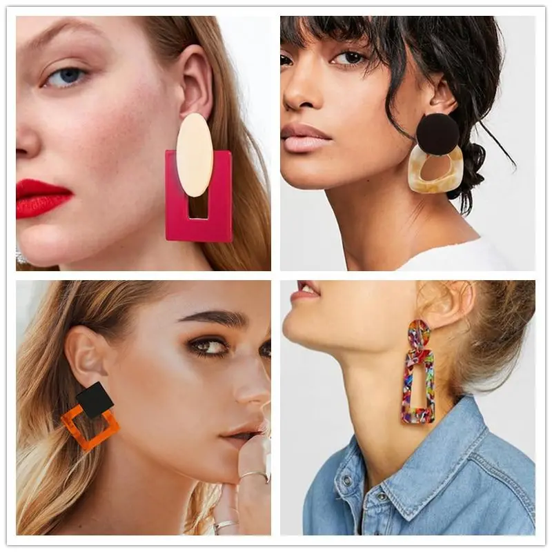 Acrylic Earrings 2019 Big Statement Earrings For Women Resin Oval Square Geometric Drop Dangle Earrings Bohemian Jewelry Gift 1