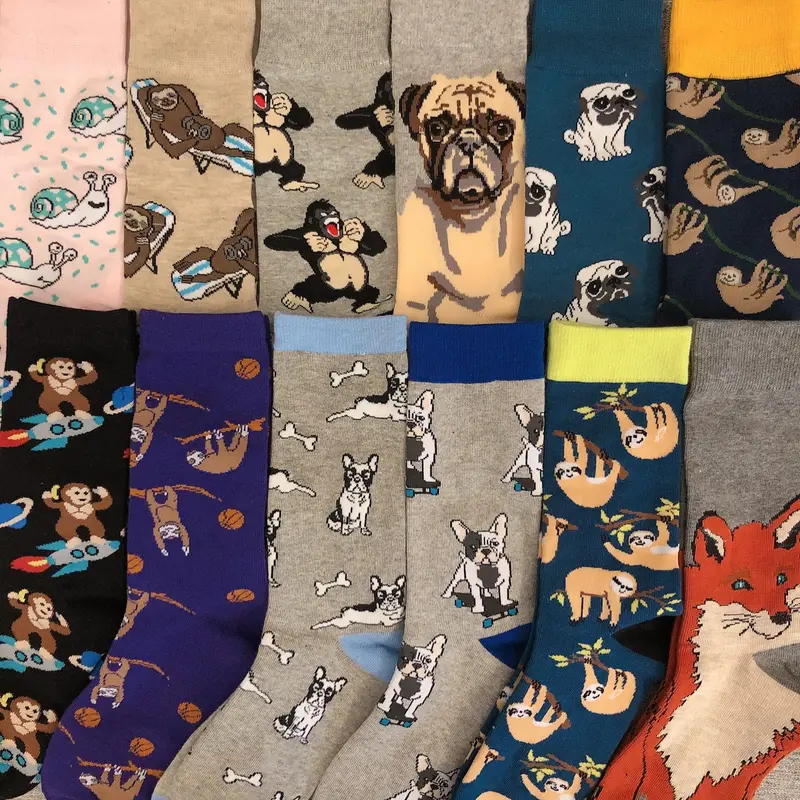 Adult Mid Calf Crew Fashion Funny Socks Chimpanzee Pug Bull Bulldog Sloth Snail Boston Terrier Monkey Dog Puppy Animal Dropship 1
