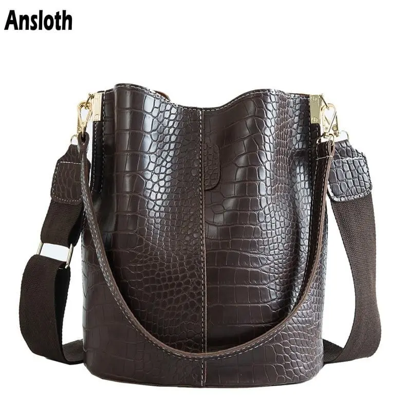 Ansloth Crocodile Crossbody Bag For Women Shoulder Bag Brand Designer Women Bags Luxury Pu Leather Bag Bucket Bag Handbag Hps405 1
