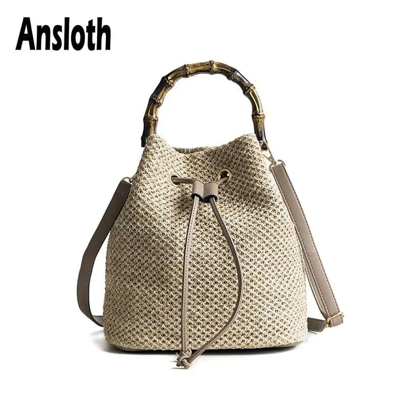 Ansloth Summer Bag For Women 2019 Rattan Bag Lady Beach Straw Bucket Bag Female Handmade Weaving Shoulder Bag Handbag Hps479 1