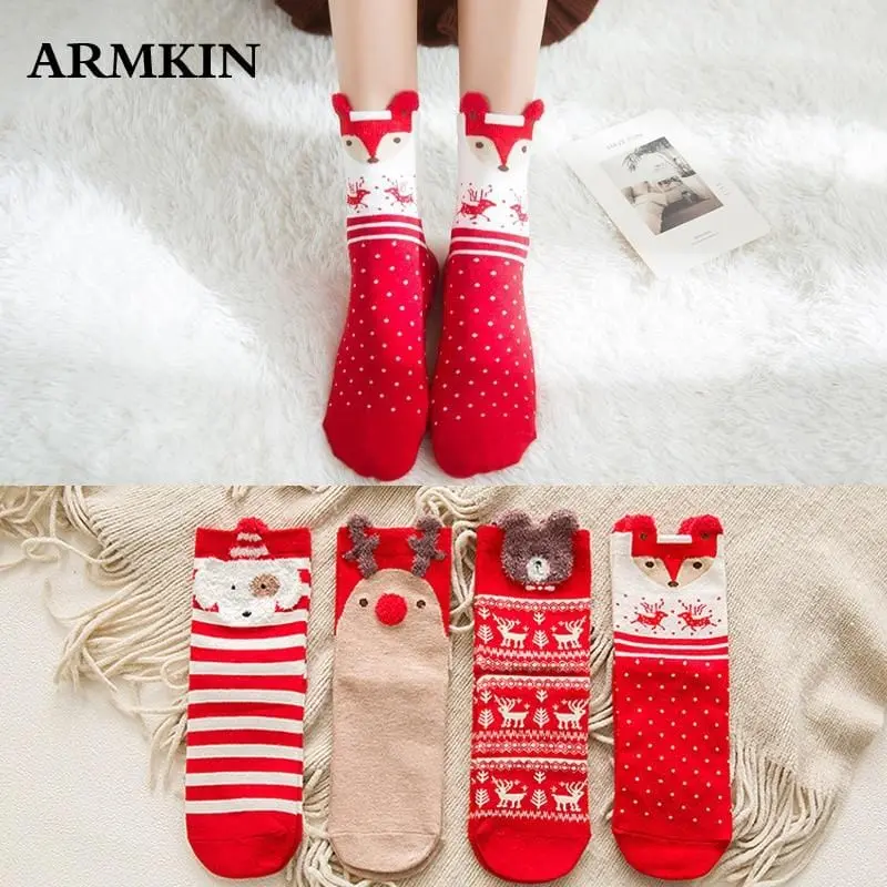 Armkin 1 Pair Women Socks Casual Winter Christmas Socks David's Deer Socks Cotton Cartoon Keep Warm Lady Socks Christmas Gift 1