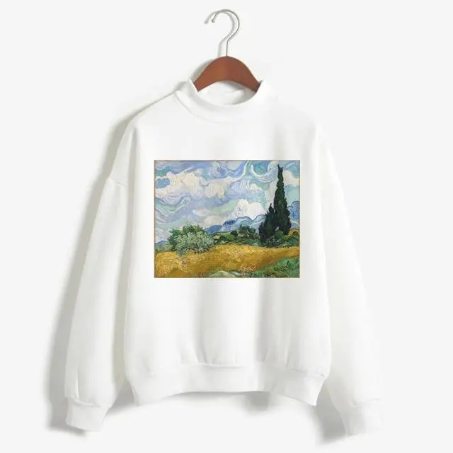 Art-Inspired Oversized Hoodie for Women – Van Gogh & Michelangelo Oil Painting Print, Vintage Harajuku Aesthetic