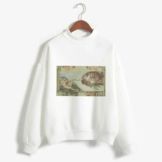Art-Inspired Oversized Hoodie for Women – Van Gogh & Michelangelo Oil Painting Print, Vintage Harajuku Aesthetic