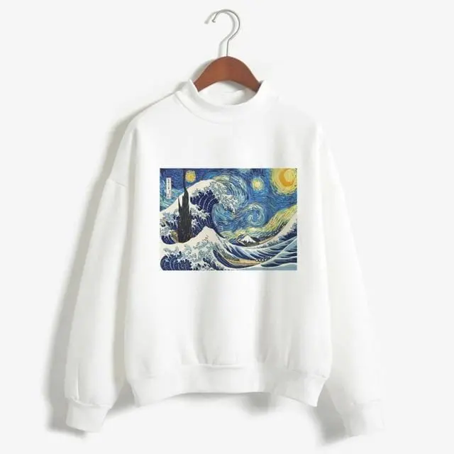 Art-Inspired Oversized Hoodie for Women – Van Gogh & Michelangelo Oil Painting Print, Vintage Harajuku Aesthetic