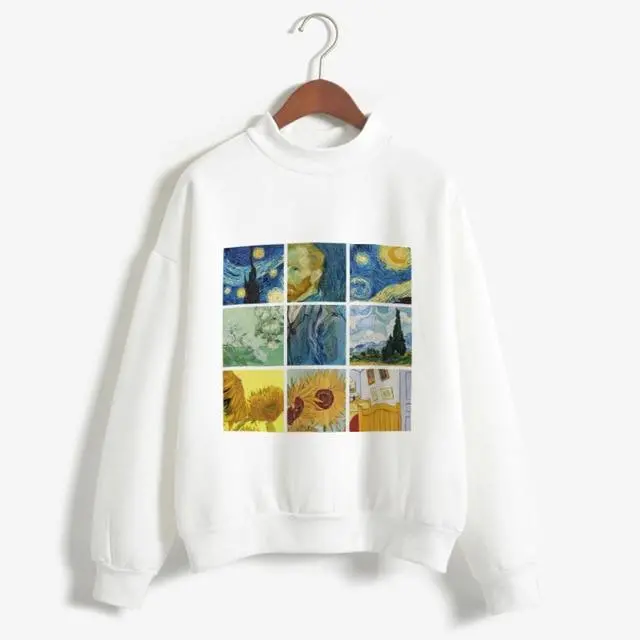 Art-Inspired Oversized Hoodie for Women – Van Gogh & Michelangelo Oil Painting Print, Vintage Harajuku Aesthetic