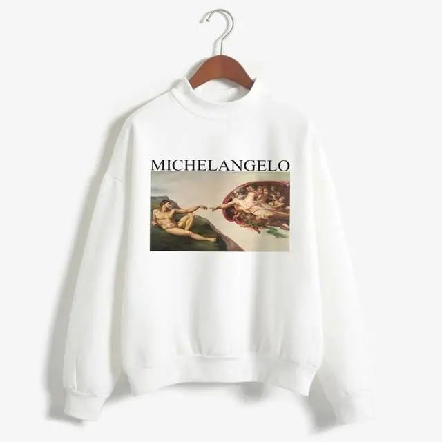 Art-Inspired Oversized Hoodie for Women – Van Gogh & Michelangelo Oil Painting Print, Vintage Harajuku Aesthetic