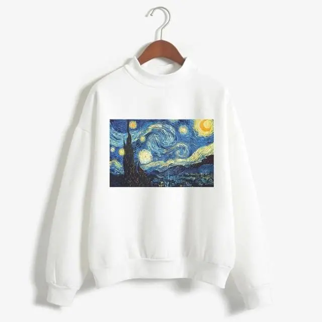 Art-Inspired Oversized Hoodie for Women – Van Gogh & Michelangelo Oil Painting Print, Vintage Harajuku Aesthetic