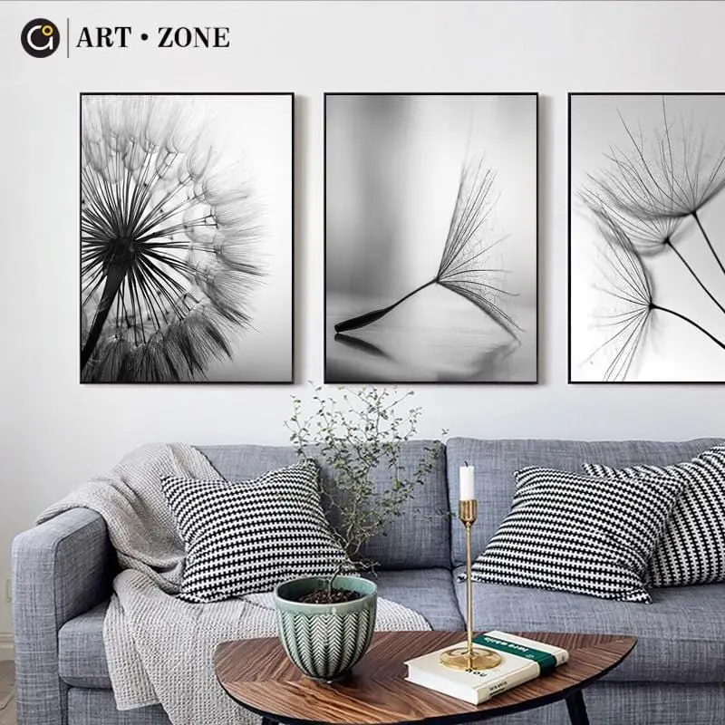 Art Zone Dandelion Flower Canvas Painting Modern Black White Art Print Picture Home Decor Living Room Abstract Wall Poster 1