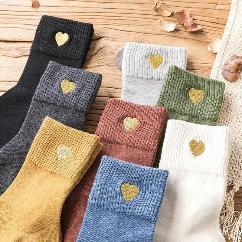 Autumn And Winter Embroidery Love Pattern Woman Socks Warm Thickening Woman Wool Socks Kawaii Women Warm Winter Socks 1