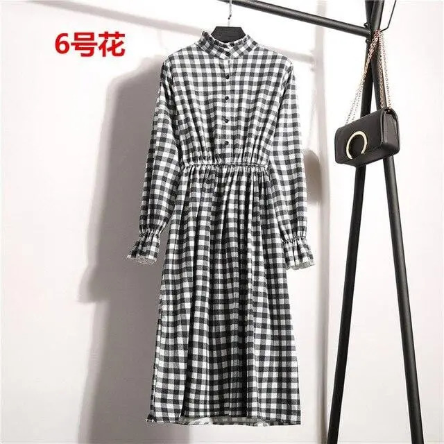 Autumn Dress Women 2019 Corduroy Plus Size Long Sleeve Cotton Dresses Floral Cherry Shirt Tunic Winter Harajuku Mori Party Dress 18