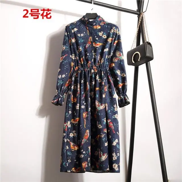 Autumn Dress Women 2019 Corduroy Plus Size Long Sleeve Cotton Dresses Floral Cherry Shirt Tunic Winter Harajuku Mori Party Dress 2